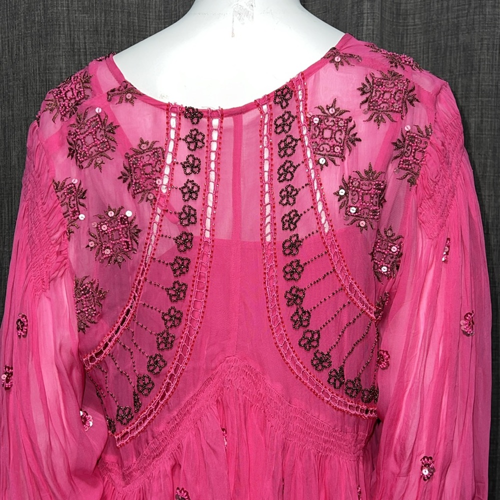 NWT Free People Party New Moon Beaded Chiffon Tunic Dress Pink, XS - Picture 10 of 16